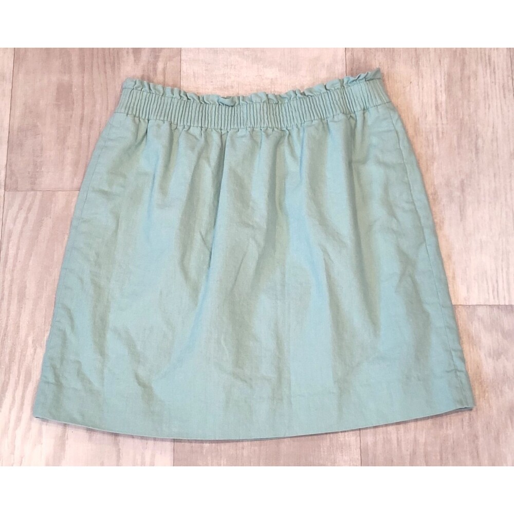 J. CREW Sage Green Linen Blend Elastic Waist Mini Skirt Size 8 Lined Pockets